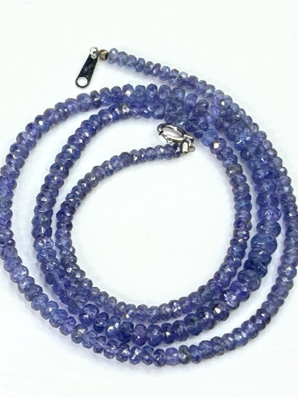 Natural Tanzanite Faceted Bead Necklace 18K White Gold 16.5" JR1985